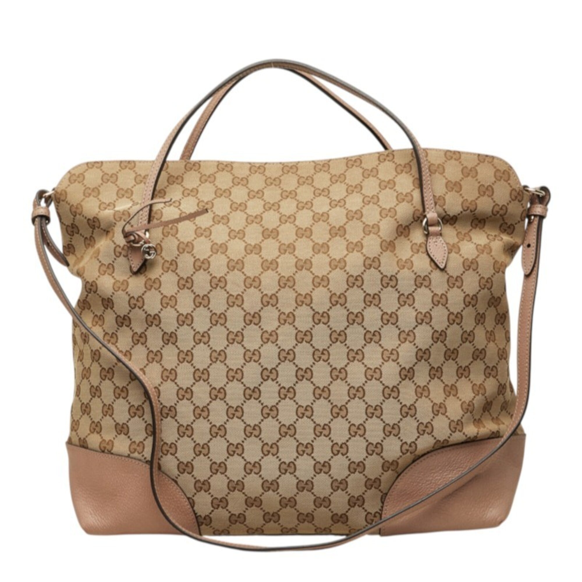 Gucci Beige Pink Canvas Leather Handbag Shoulder Bag (Pre-Owned)
