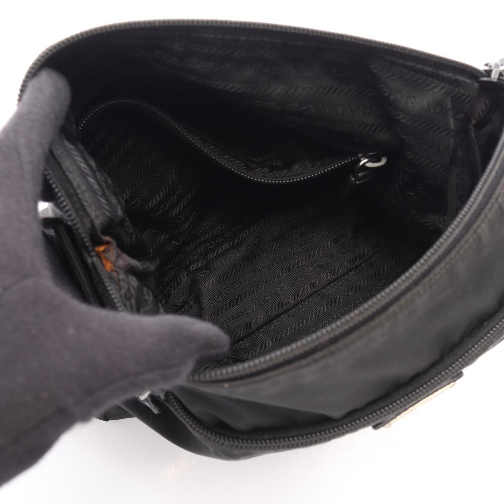 Prada Black Nylon Leather Handbag Shoulder Bag (Pre-Owned)