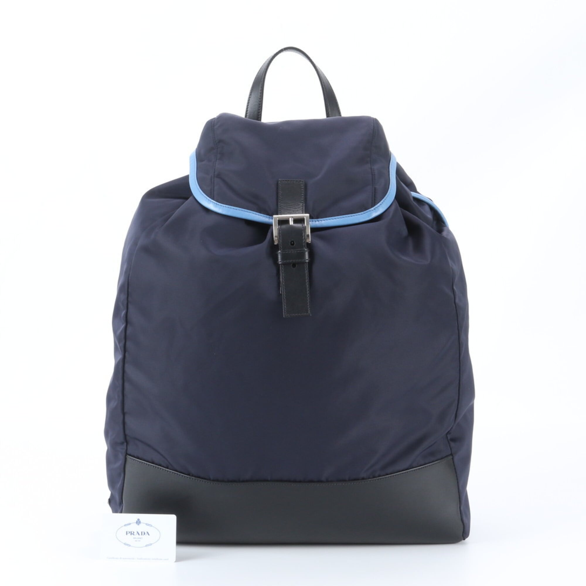 Prada Blue Navy Nylon Leather Backpack Handbag (Pre-Owned)