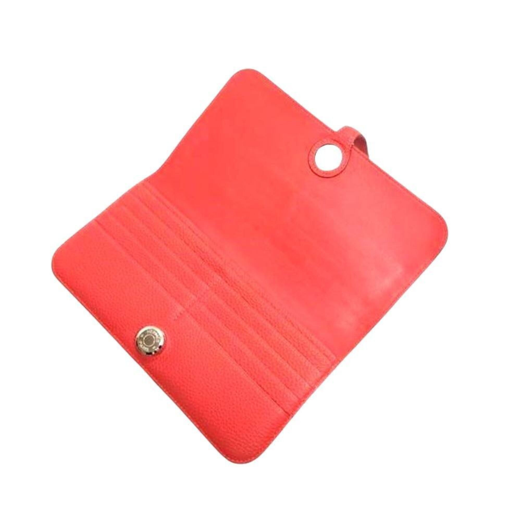 Hermes Red Color Vermilion Togo Leather Long Wallet (Bi-Fold) (Pre-Owned)