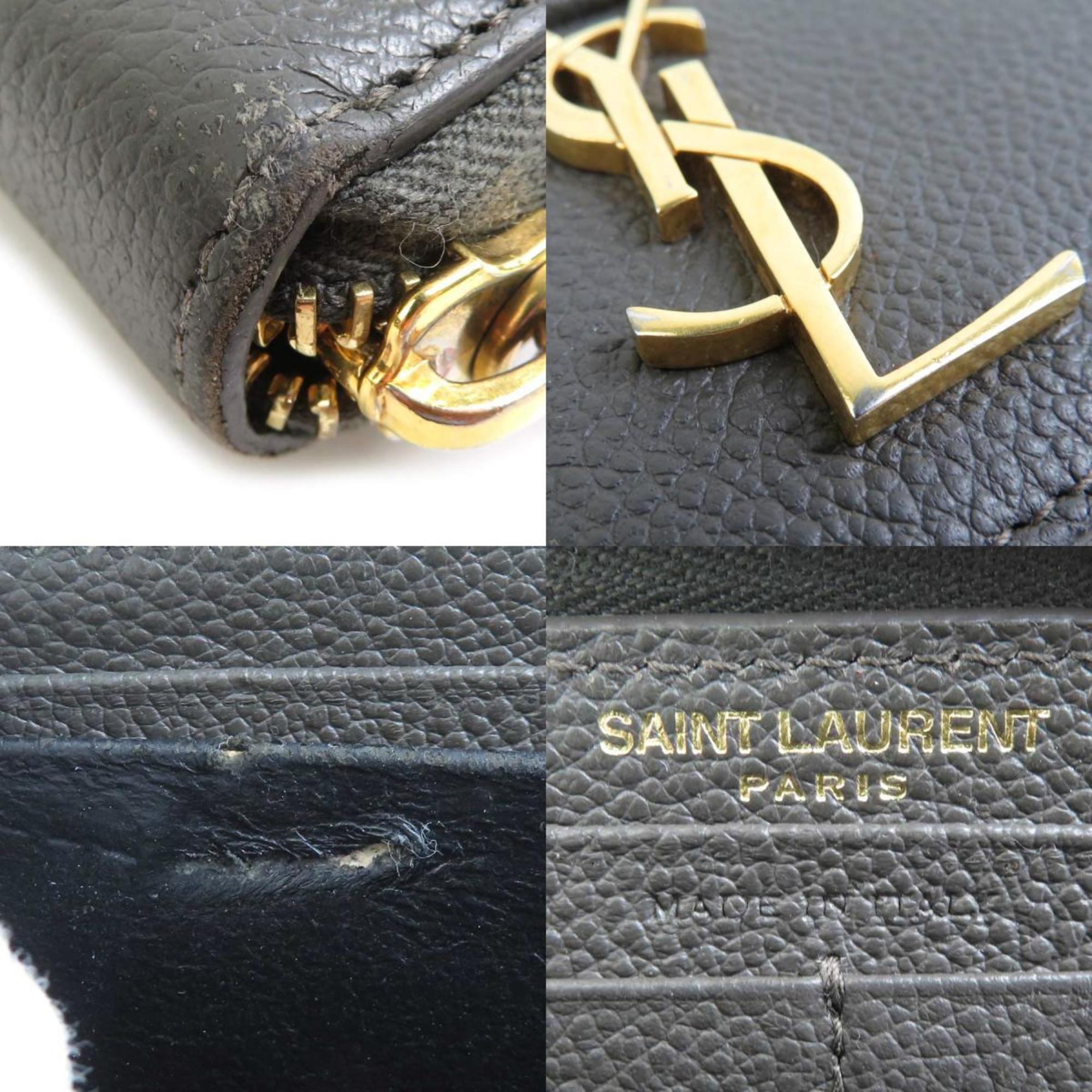 Saint Laurent Khaki Brown Leather Long Wallet (Bi-Fold) (Pre-Owned)