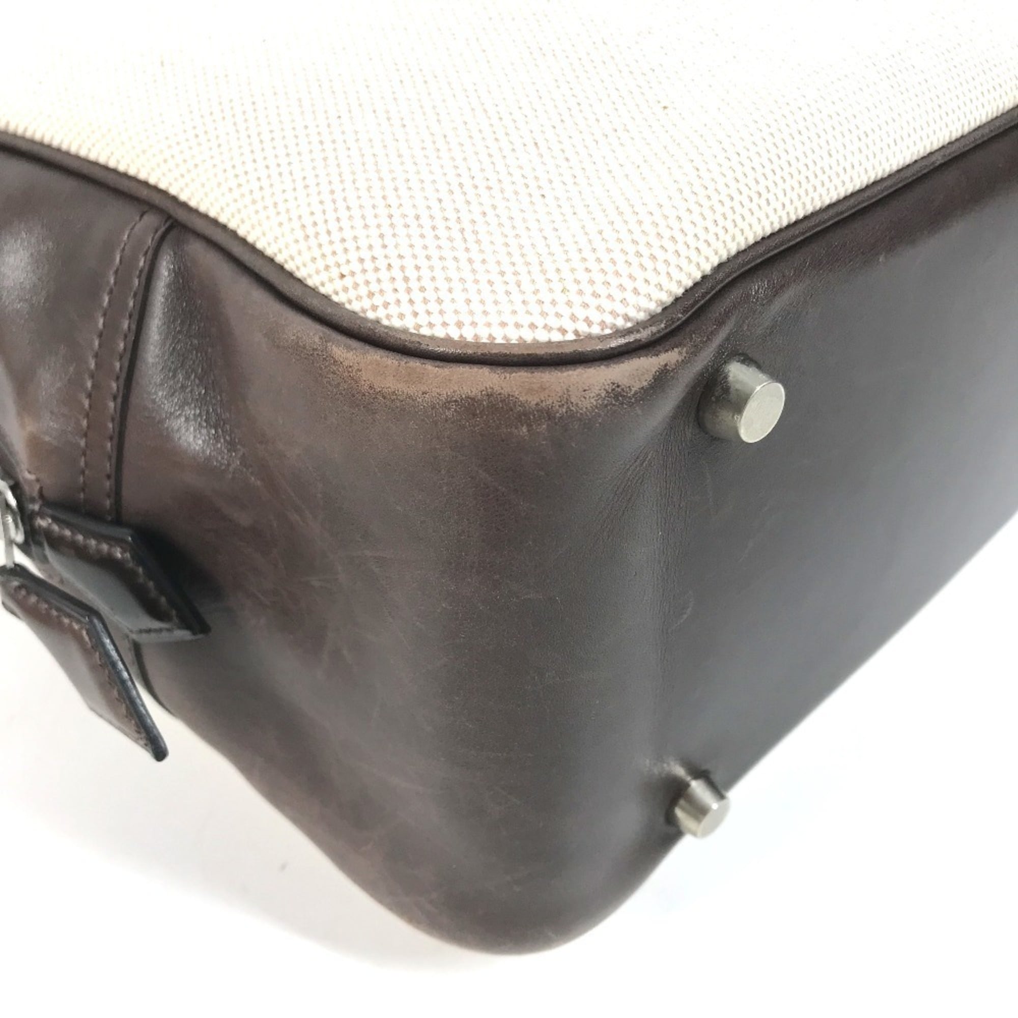 Hermes Plume Beige Brown Toile H Gulliver Leather Handbag Tote Bag (Pre-Owned)