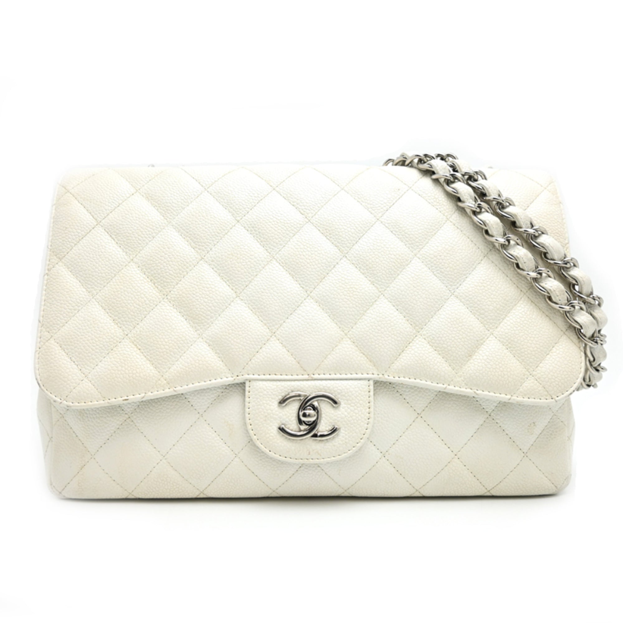 Chanel White Grained Calfskin Shoulder Bag (Pre-Owned)
