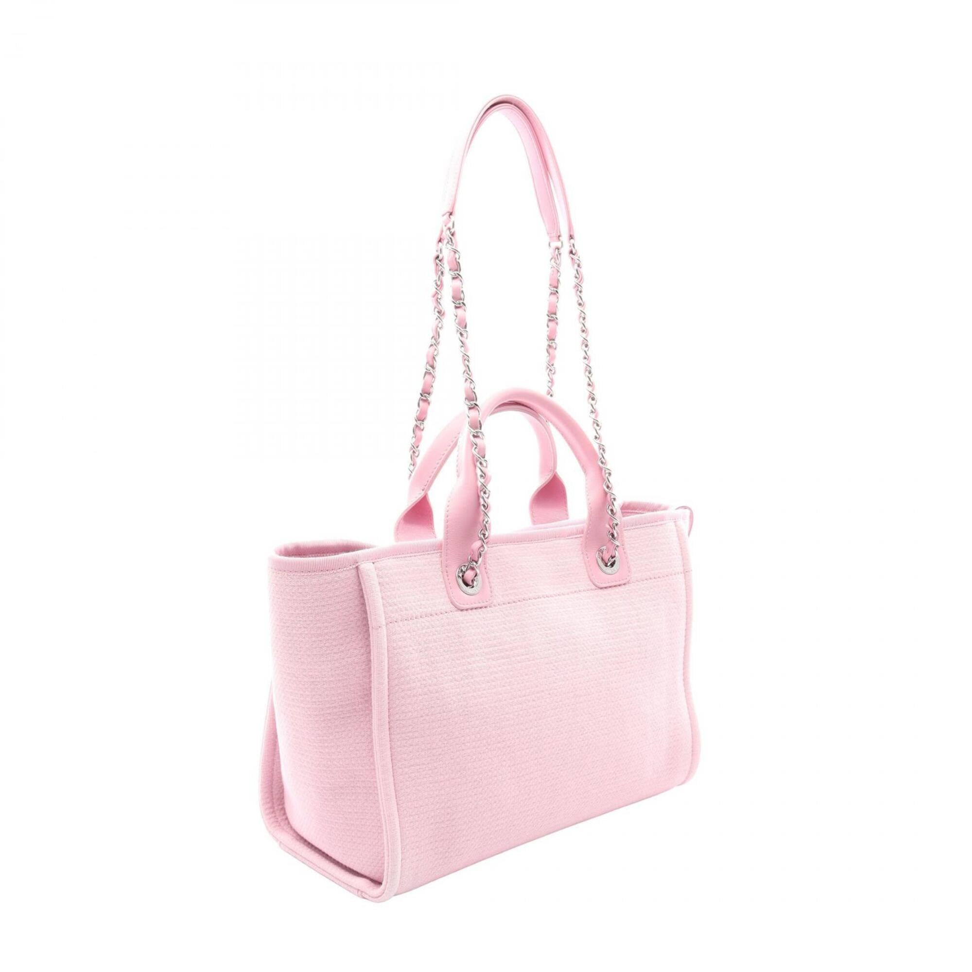 Chanel Pink Canvas Leather Handbag Pouch Tote Bag (Pre-Owned)