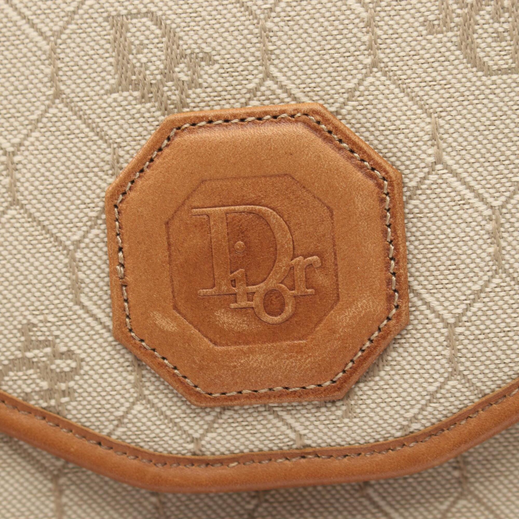 Christian Dior Beige Brown Coated Canvas Leather Handbag Shoulder Bag (Pre-Owned)