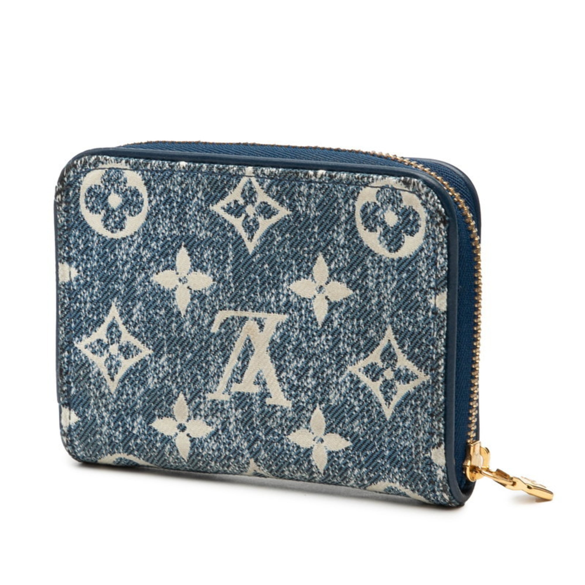 Louis Vuitton Blue Denim Leather Coin Purse/Coin Case (Pre-Owned)