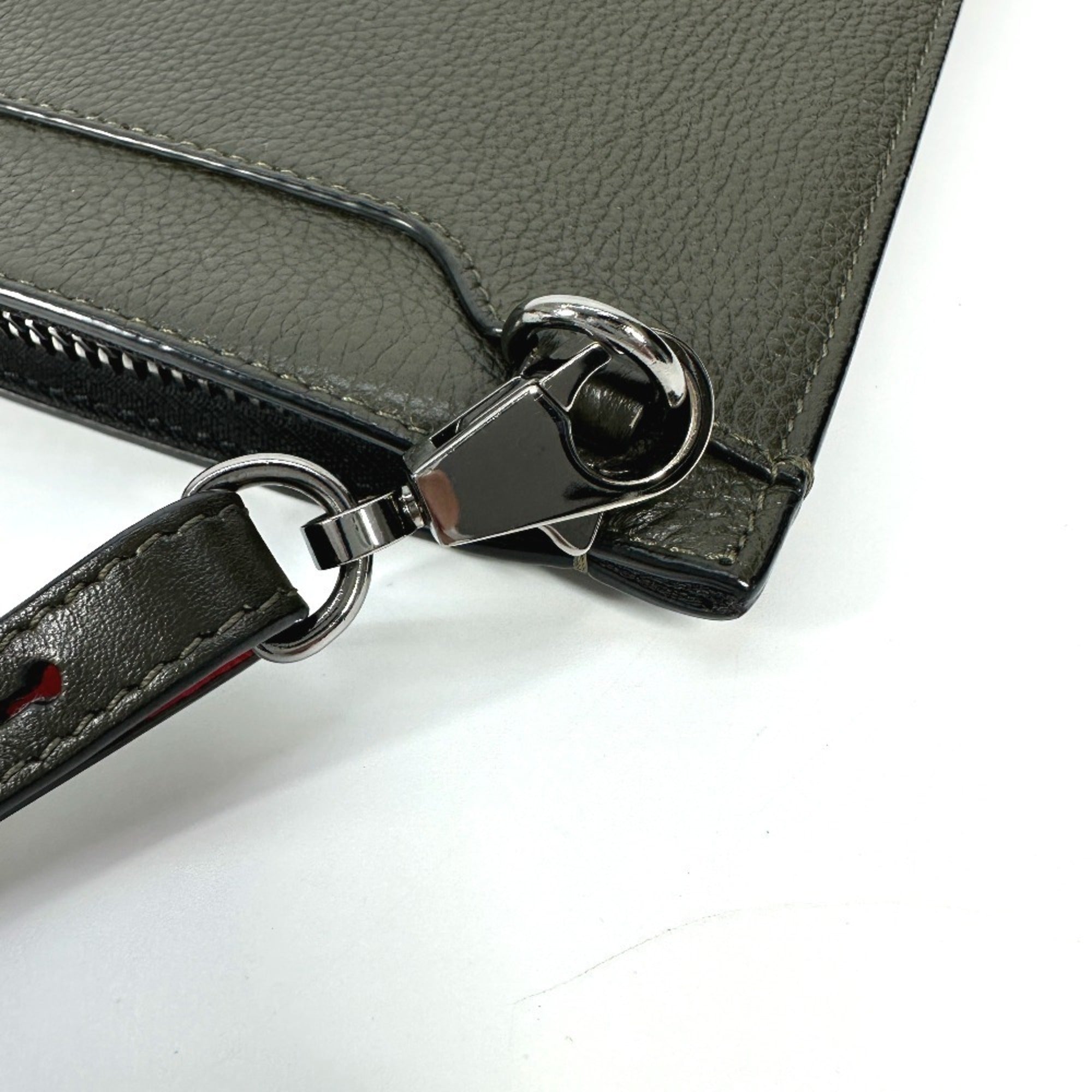 Christian Louboutin Khaki Leather Clutch Bag Shoulder Bag (Pre-Owned)