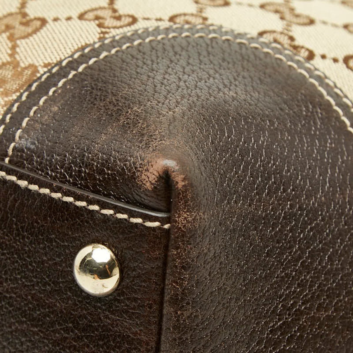 Gucci Beige Brown Canvas Leather Tote Bag (Pre-Owned)