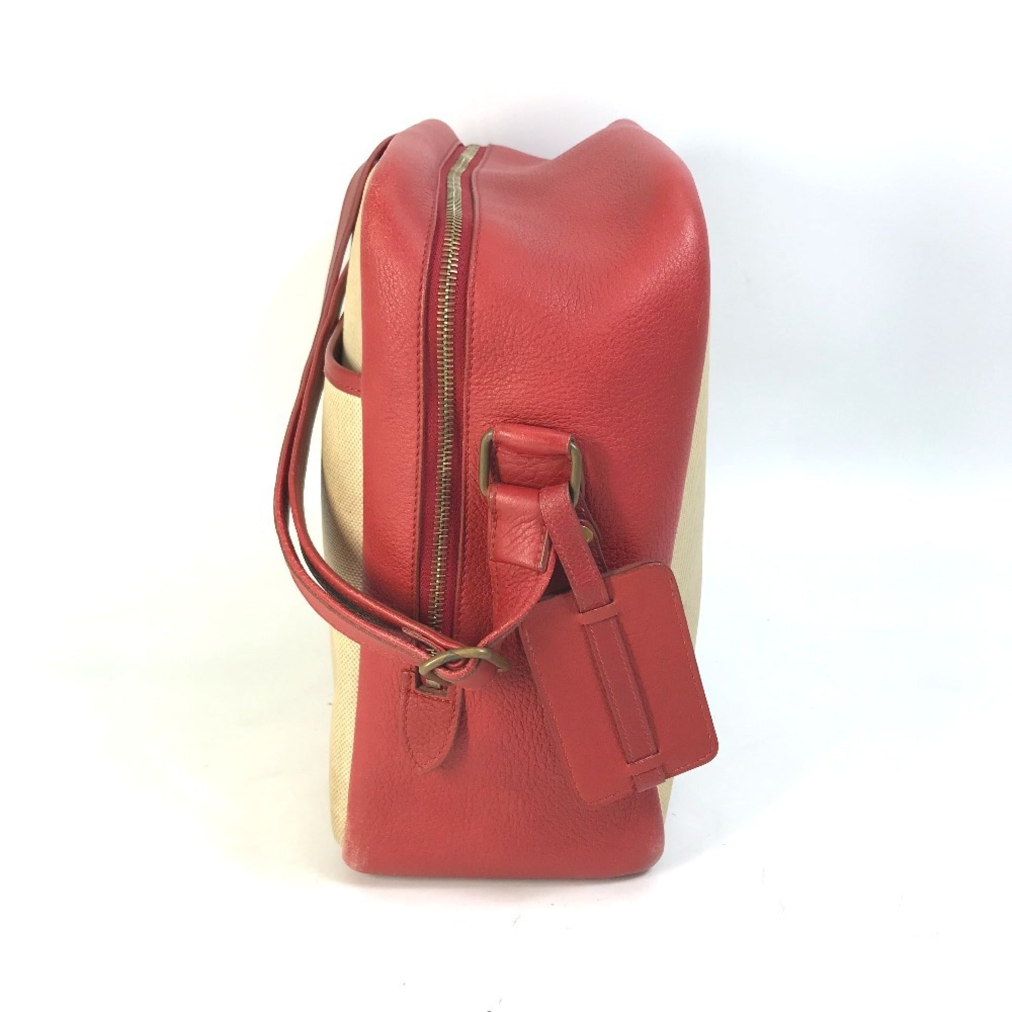 Hermes Beige Red Color Toile H Leather Shoulder Bag (Pre-Owned)