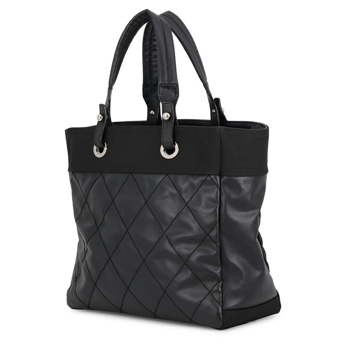 Chanel Black Leather Canvas Tote Bag (Pre-Owned)