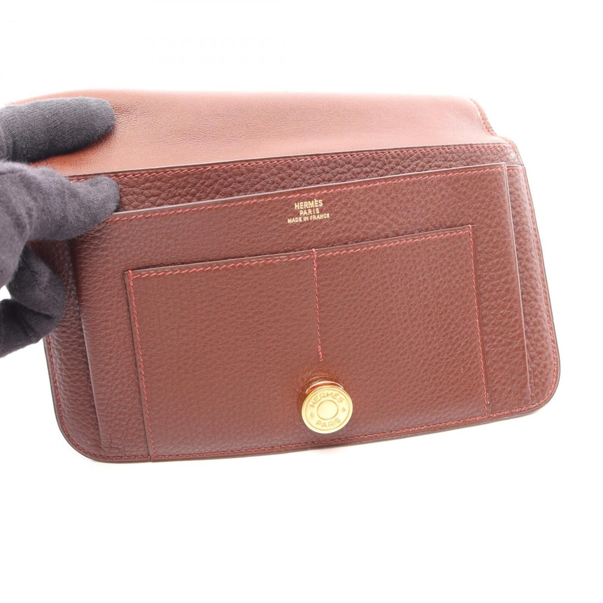 Hermes Brown Taurillon Clemence Leather Long Wallet (Bi-Fold) (Pre-Owned)