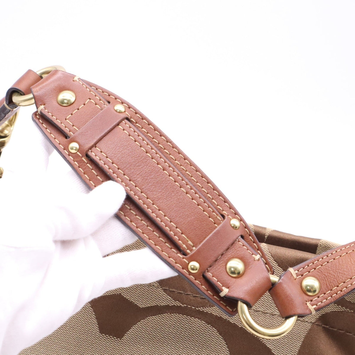 Coach Beige Brown Signature Line Shoulder Bag (Pre-Owned)