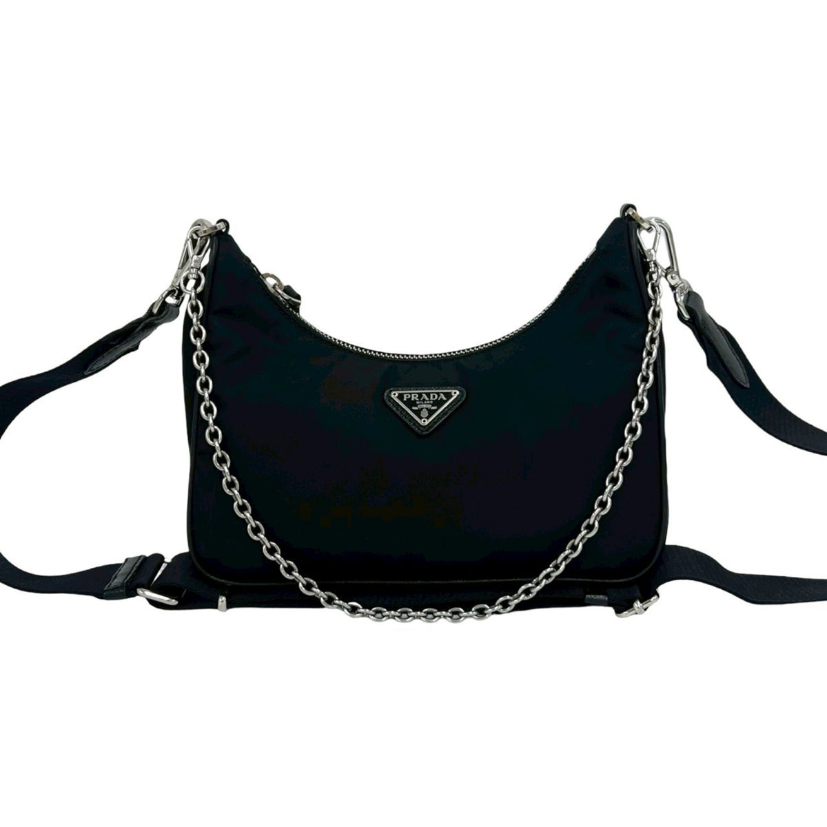 Prada Black Nylon Leather Pochette Pouch Shoulder Bag (Pre-Owned)