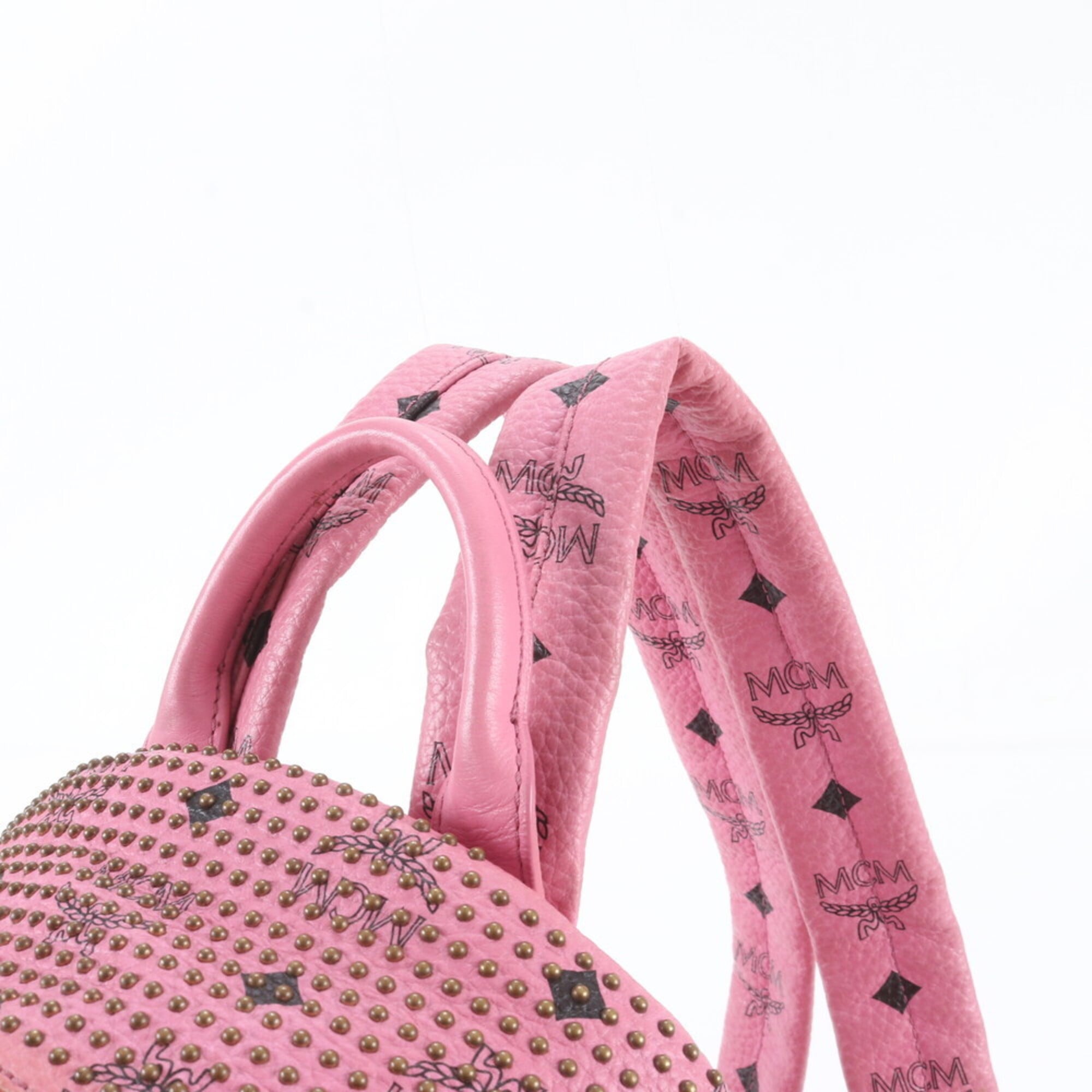 Mcm Pink Leather Coated Canvas Backpack Shoulder Bag (Pre-Owned)