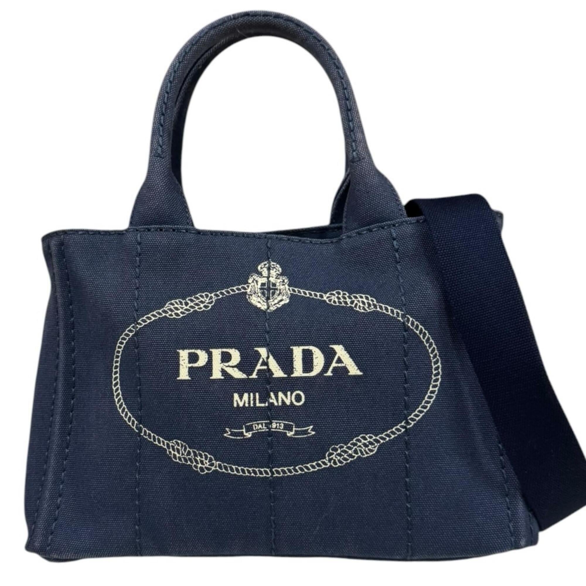 Prada Navy Canvas Shoulder Bag (Pre-Owned)