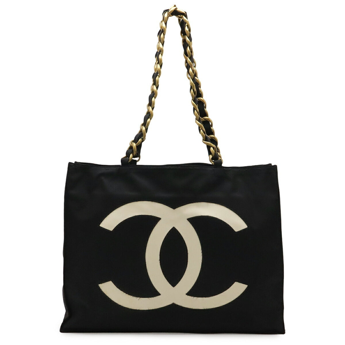 Chanel Black Ivory Yellow Nylon Canvas Shoulder Bag Tote Bag (Pre-Owned)