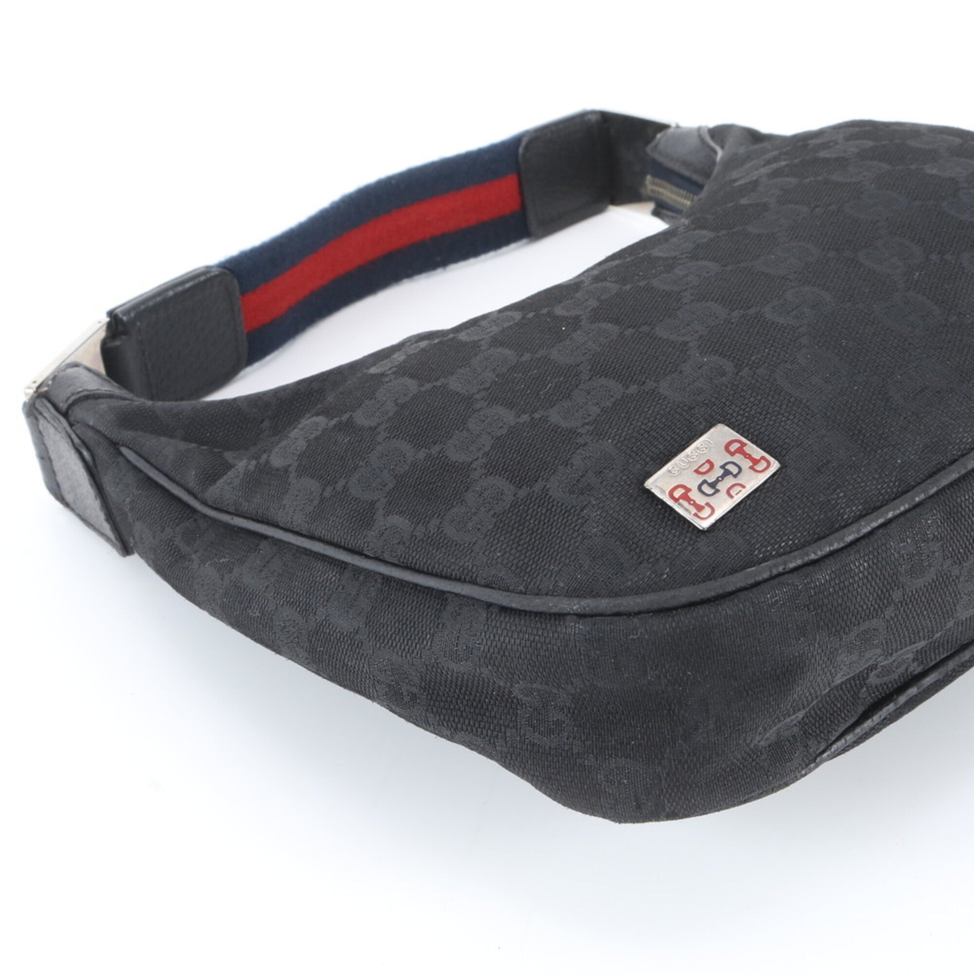 Gucci Black Leather Canvas Handbag Shoulder Bag (Pre-Owned)
