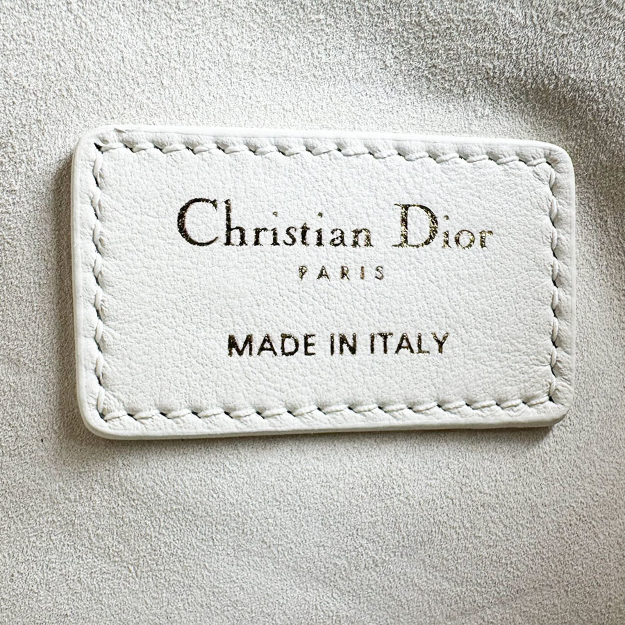 Christian Dior White Leather Handbag Shoulder Bag Tote Bag (Pre-Owned)