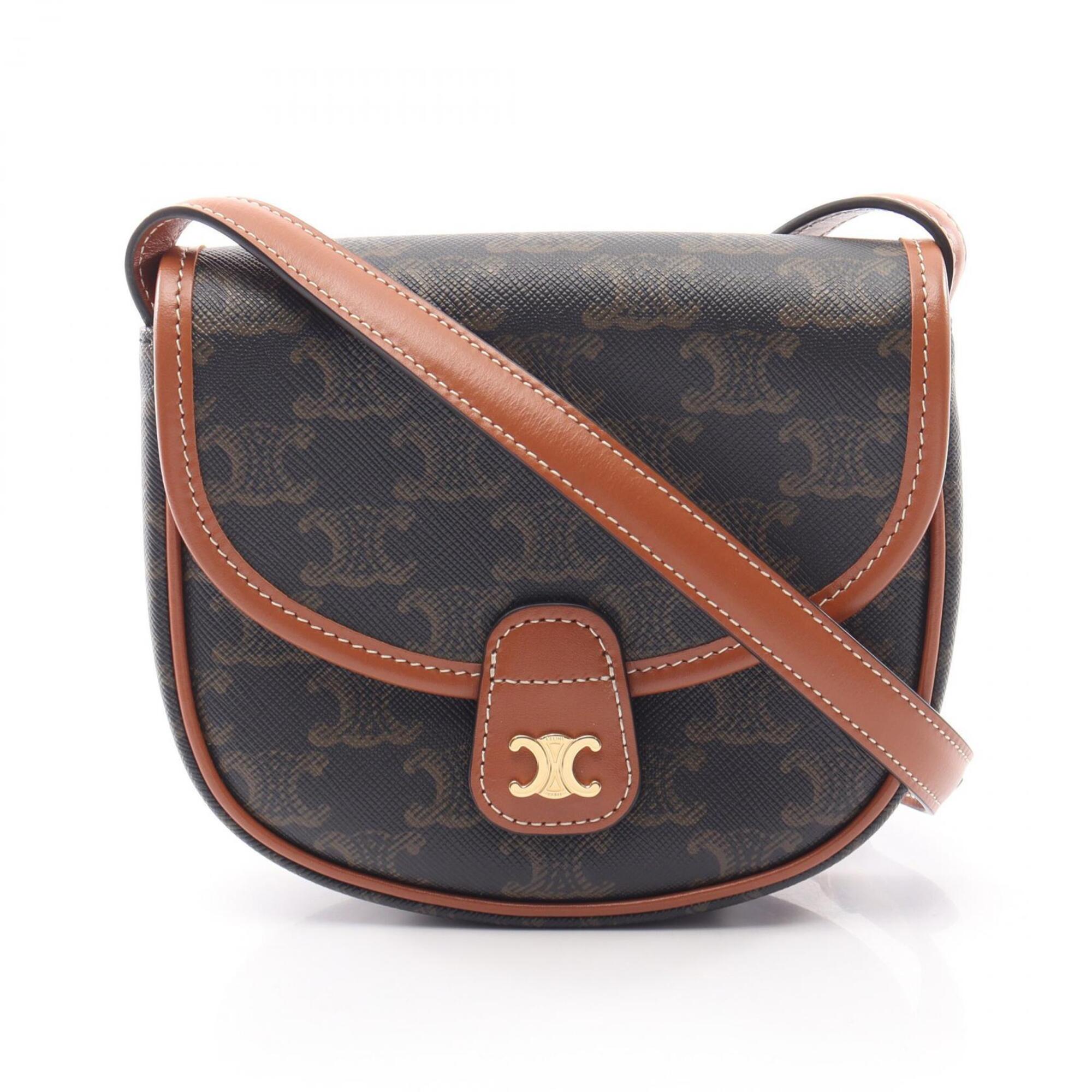 Celine Black Brown Coated Canvas Leather Handbag Shoulder Bag (Pre-Owned)