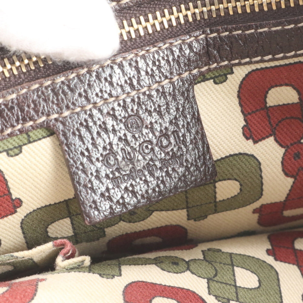 Gucci Brown Leather Canvas Handbag Shoulder Bag Tote Bag (Pre-Owned)