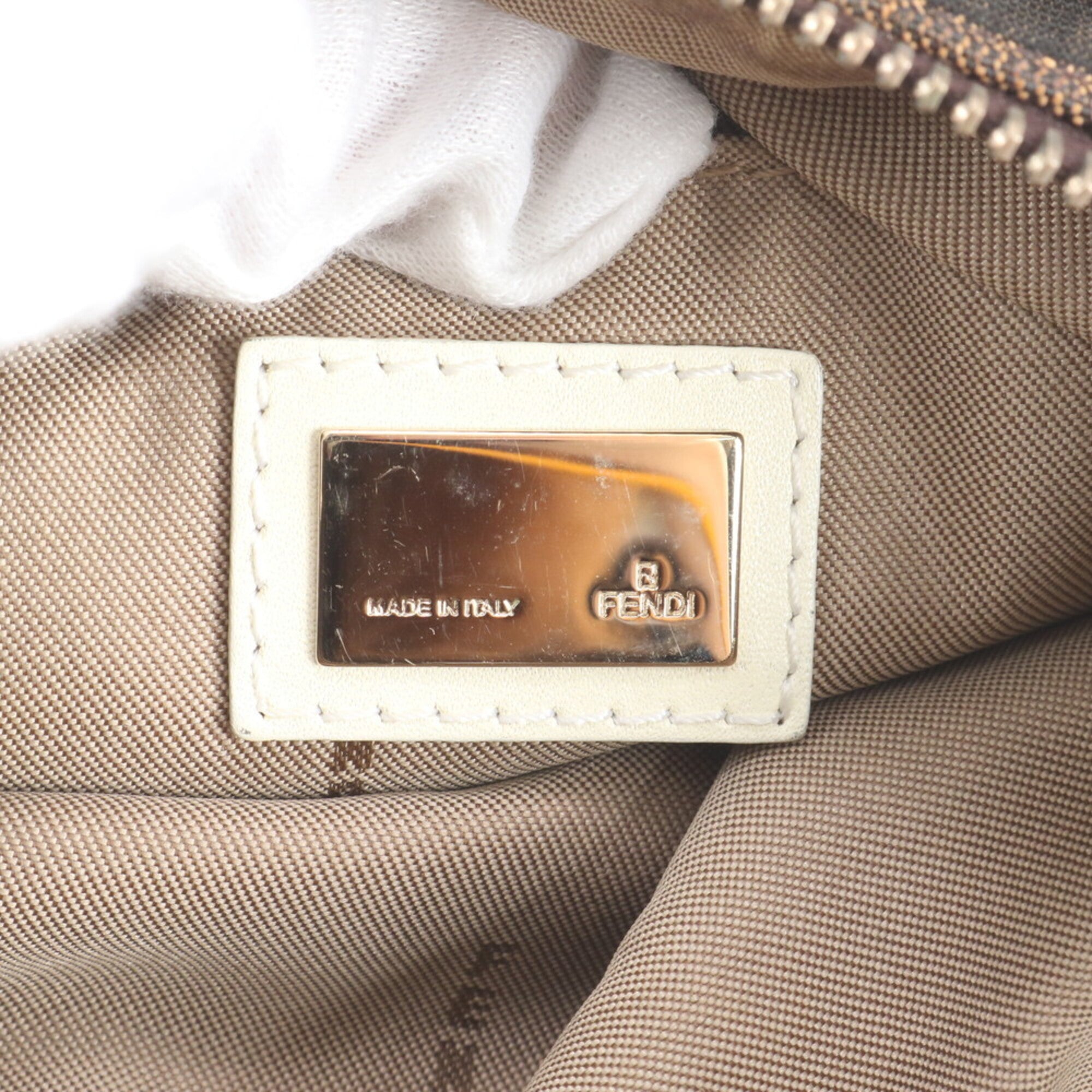 Fendi Brown White Leather Canvas Pouch Shoulder Bag (Pre-Owned)