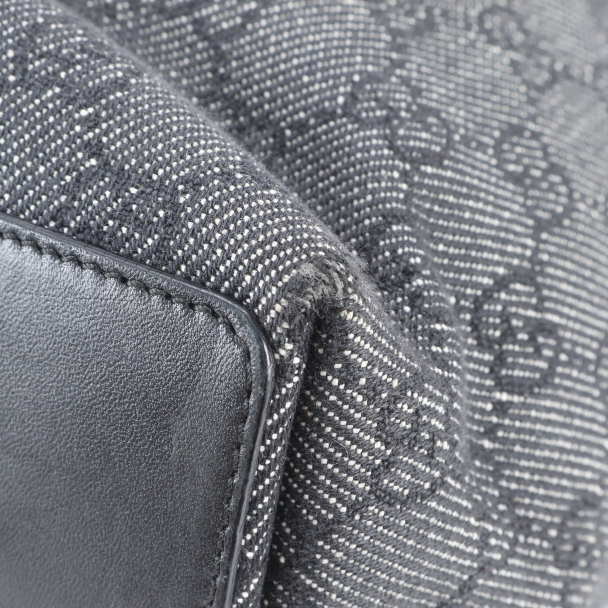 Gucci Black Gray Leather Canvas Handbag Shoulder Bag Tote Bag (Pre-Owned)