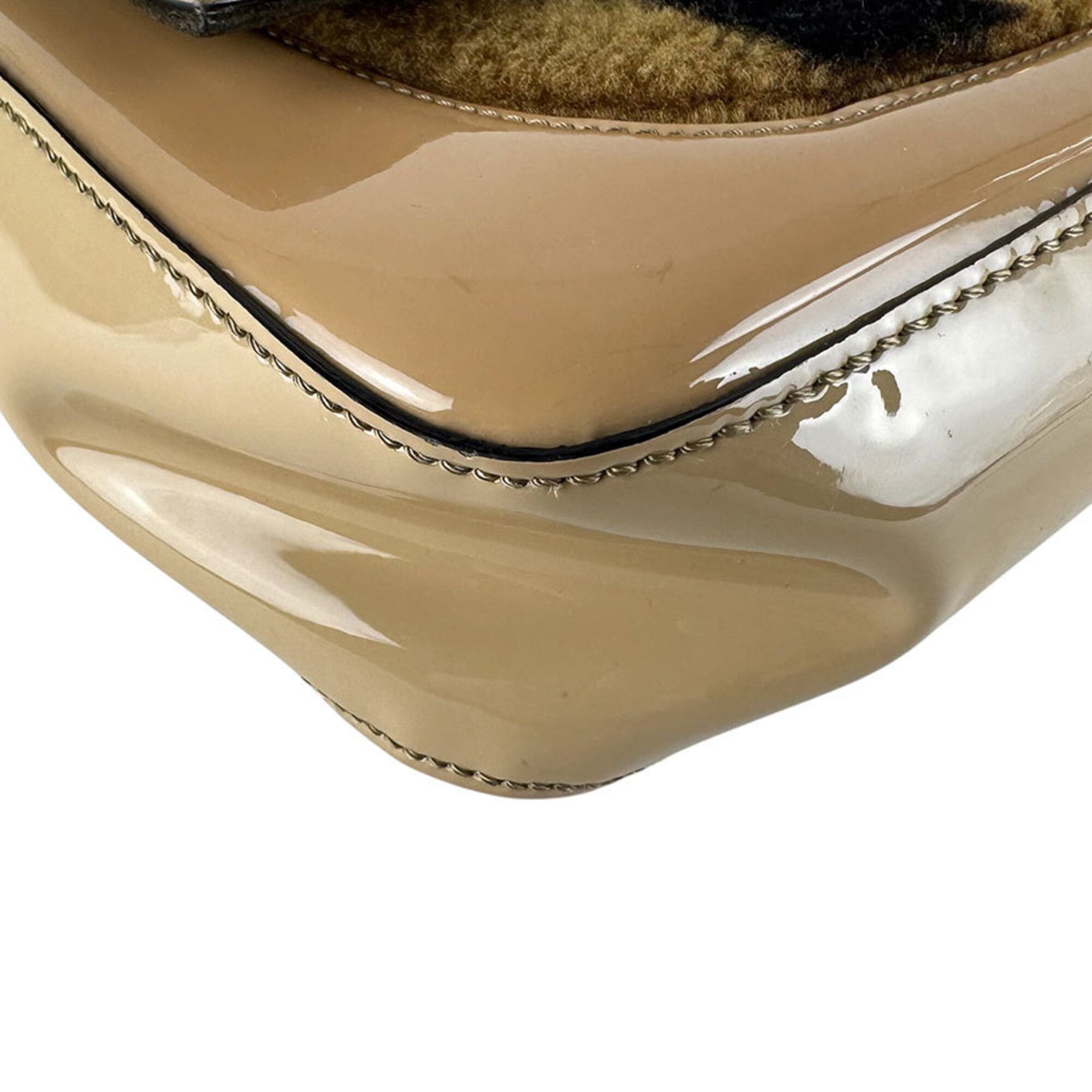 Fendi Beige Brown Patent Leather Handbag Shoulder Bag (Pre-Owned)