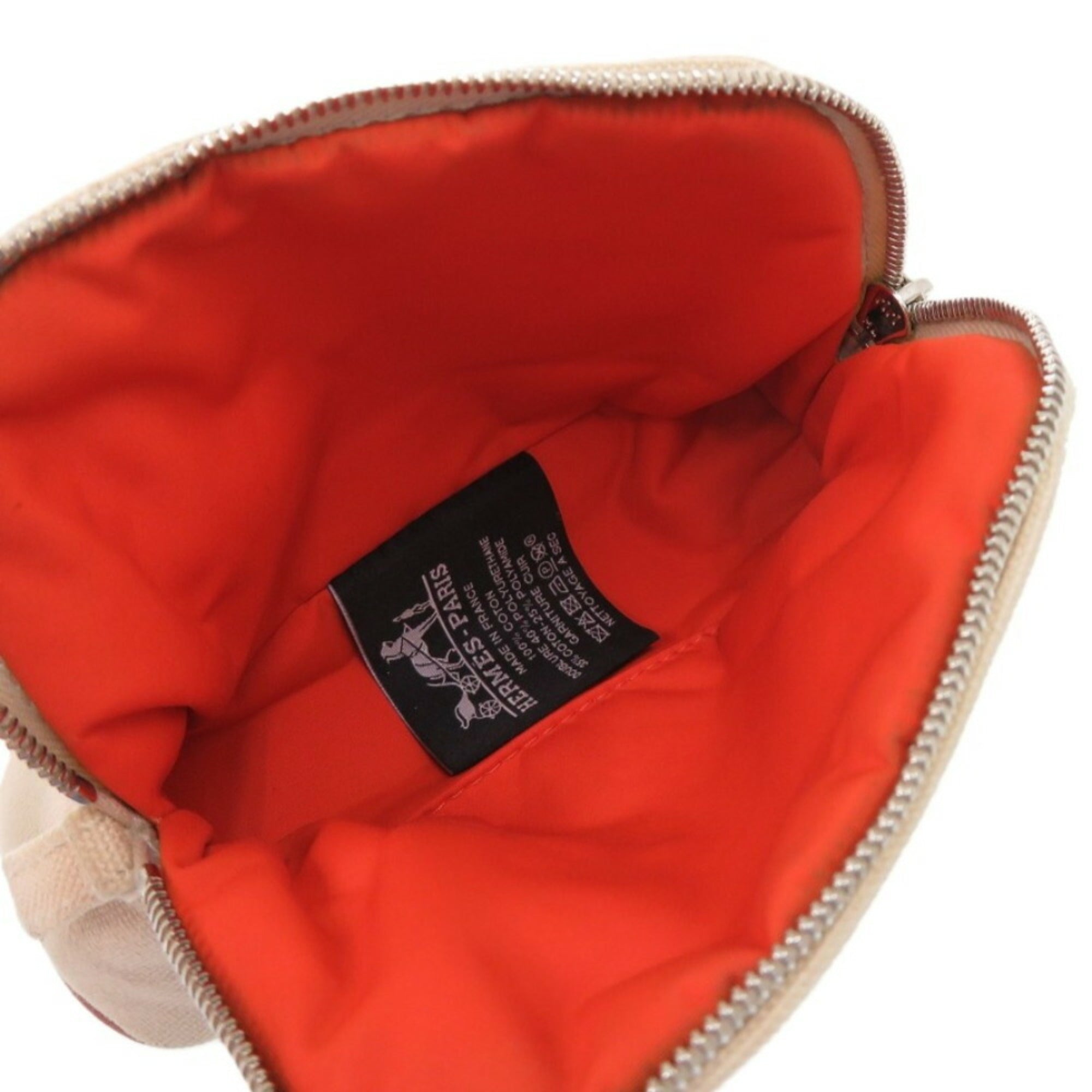 Hermes Beige Orange Cotton Leather Pouch (Pre-Owned)