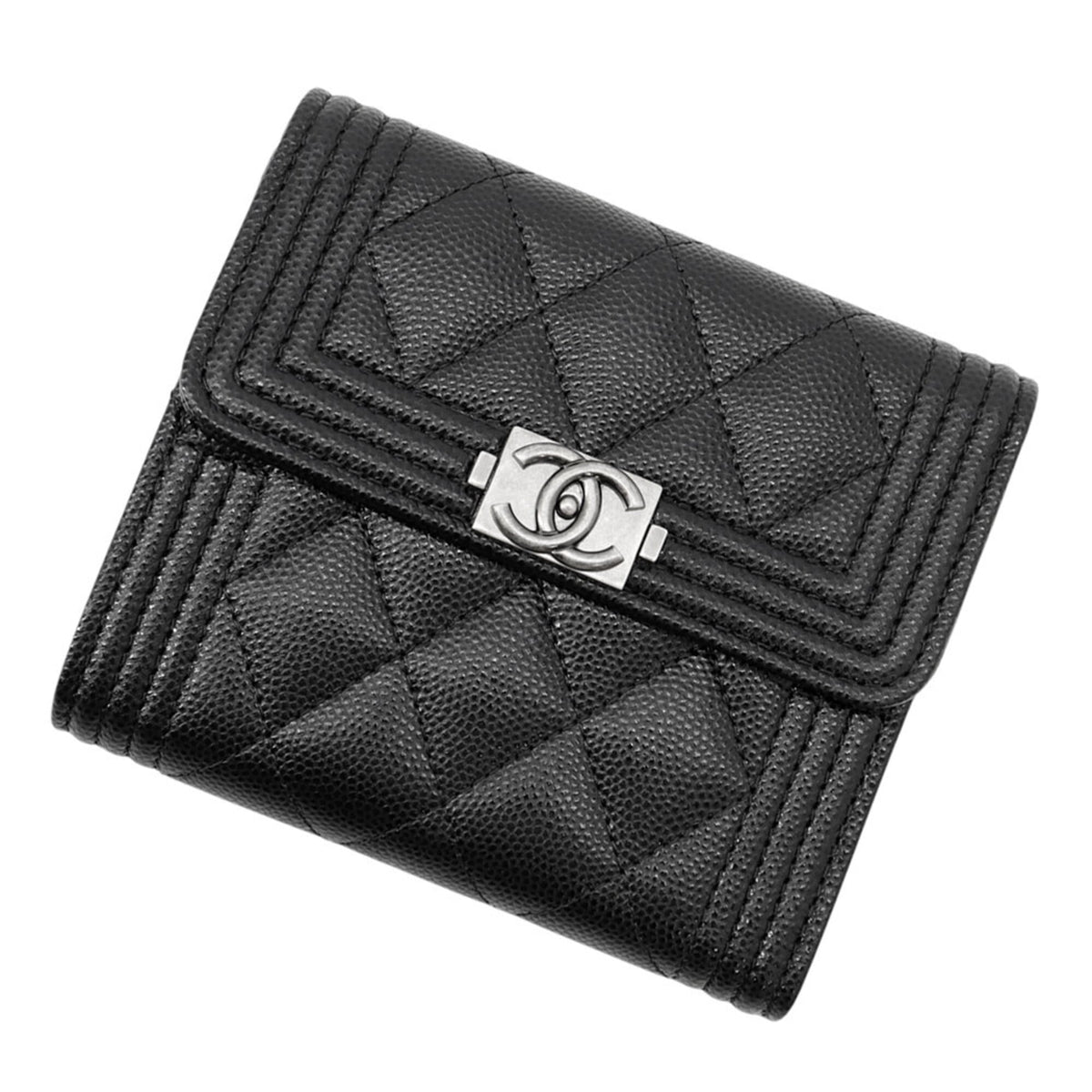 Chanel Matelasse Black Grained Calfskin Wallet (Tri-Fold) (Pre-Owned)