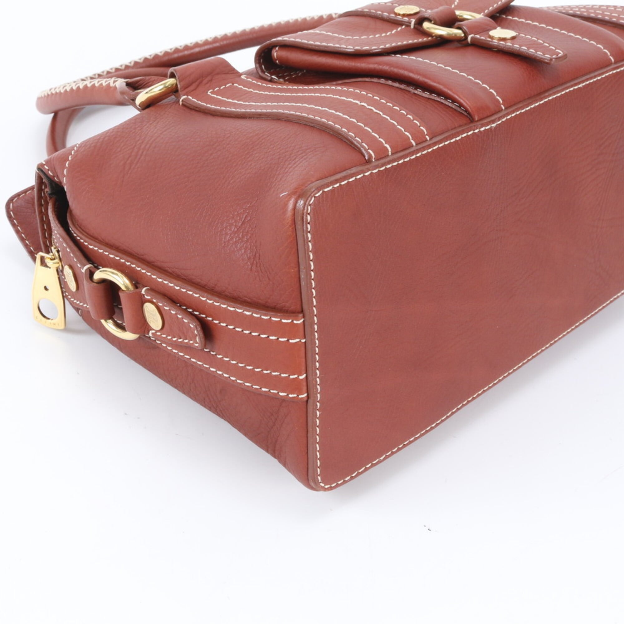 Celine Red Brown Leather Handbag Shoulder Bag (Pre-Owned)