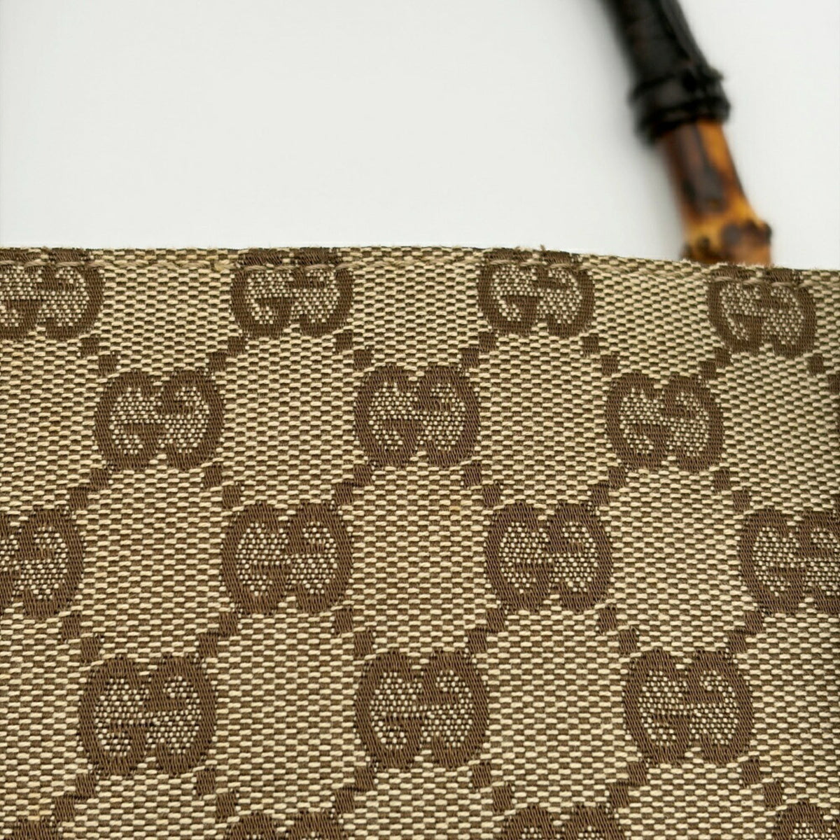 Gucci Beige Brown Bamboo Canvas Leather Tote Bag (Pre-Owned)