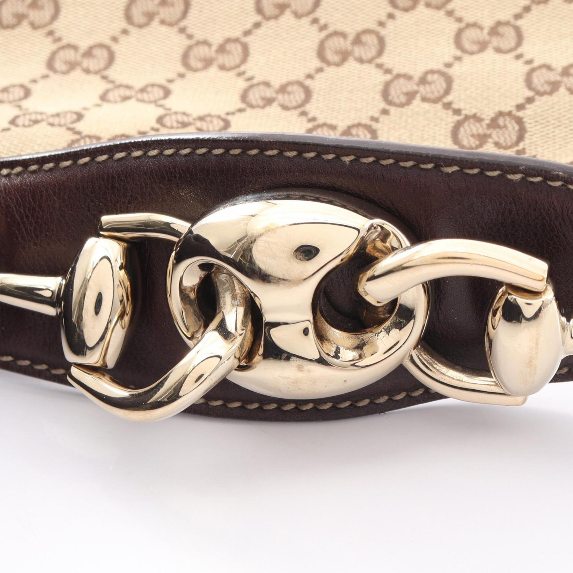 Gucci Gg Canvas Beige Brown Gg Canvas Leather Handbag (Pre-Owned)