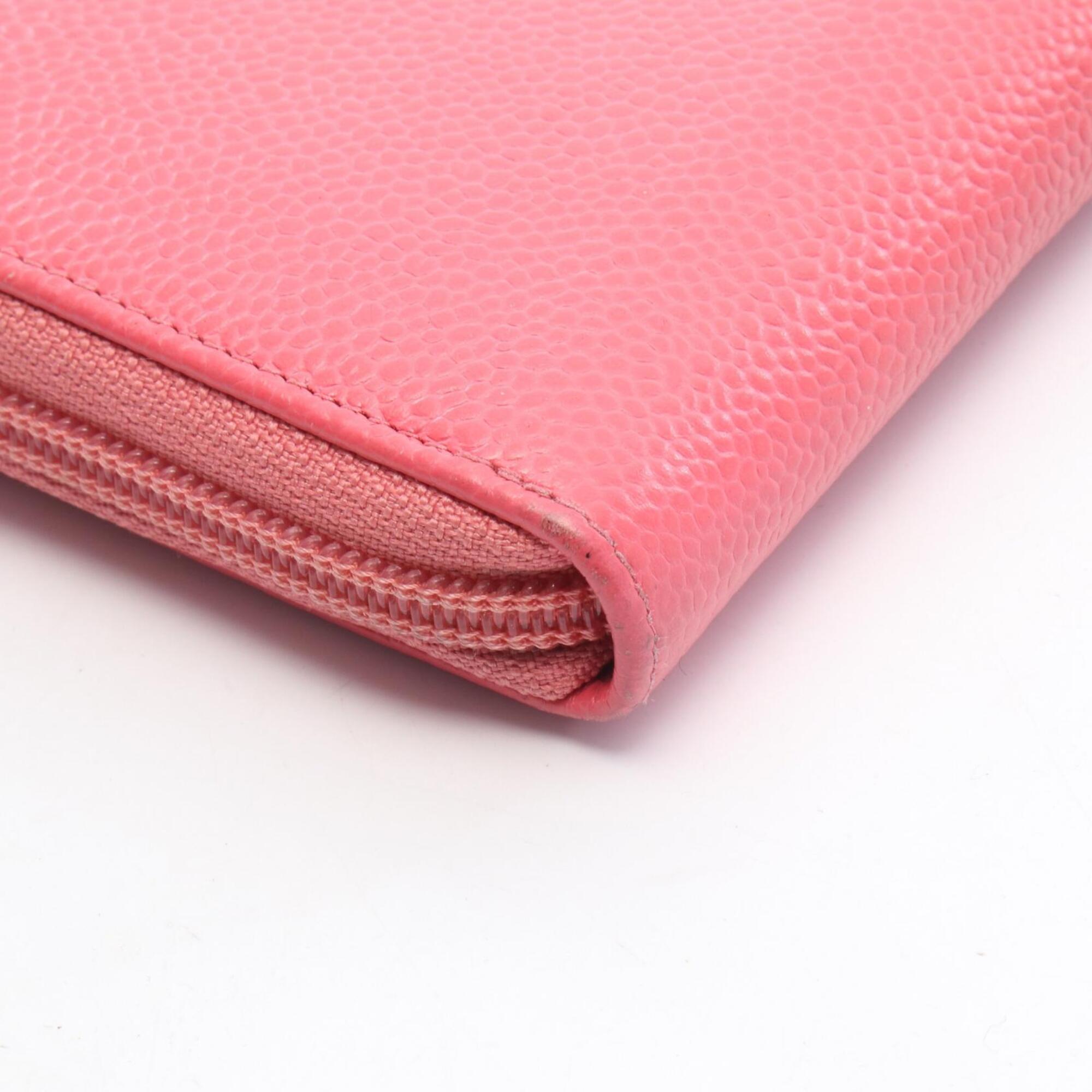 Chanel Pink Grained Calfskin Long Wallet (Bi-Fold) (Pre-Owned)