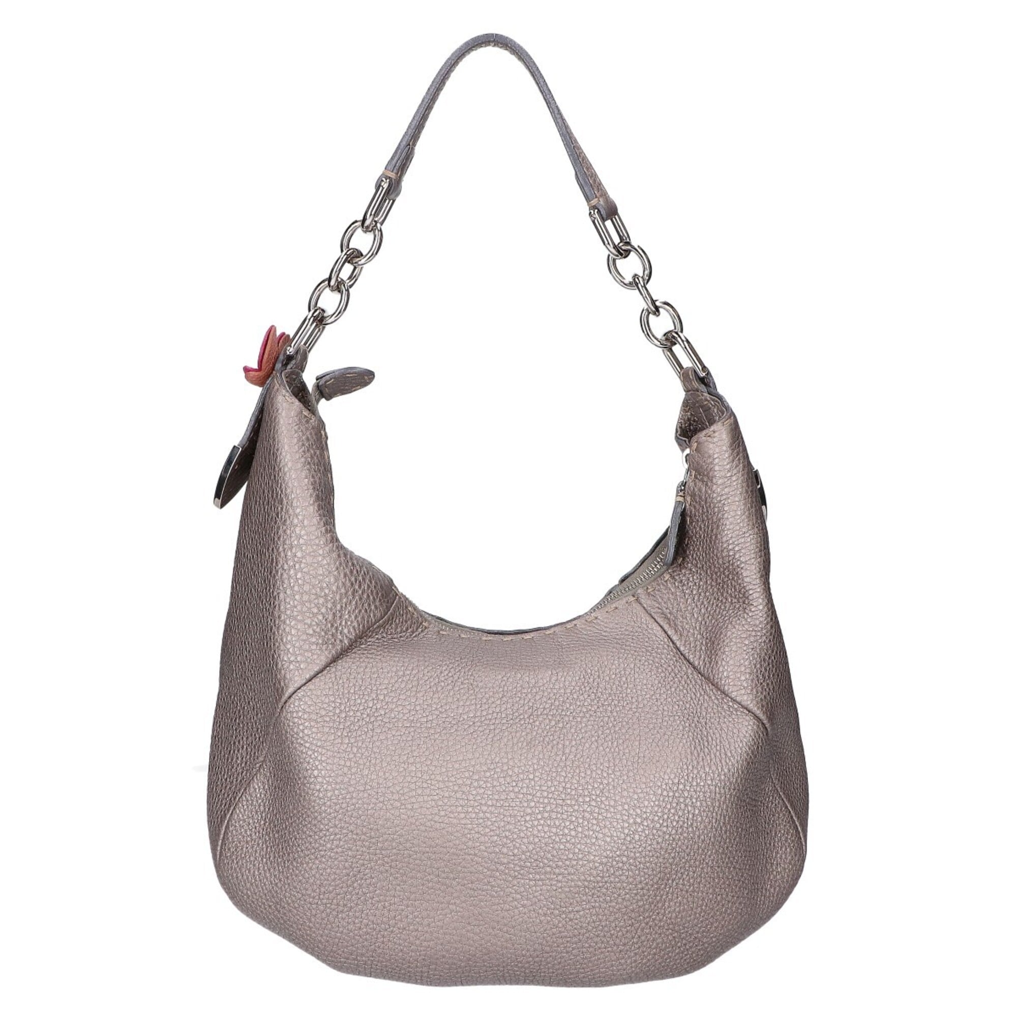 Fendi Gray Silver Leather Shoulder Bag (Pre-Owned)