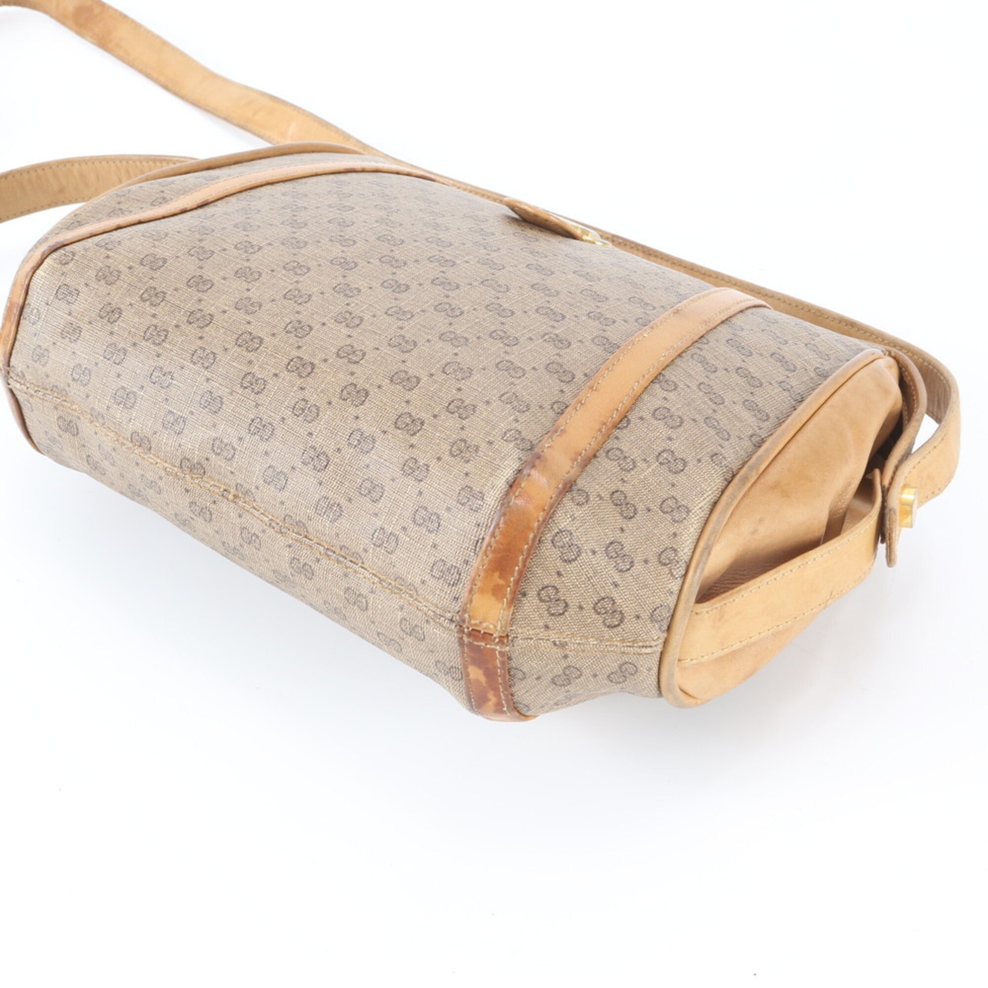 Gucci Microguccissima Beige Brown Leather Coated Canvas Shoulder Bag (Pre-Owned)