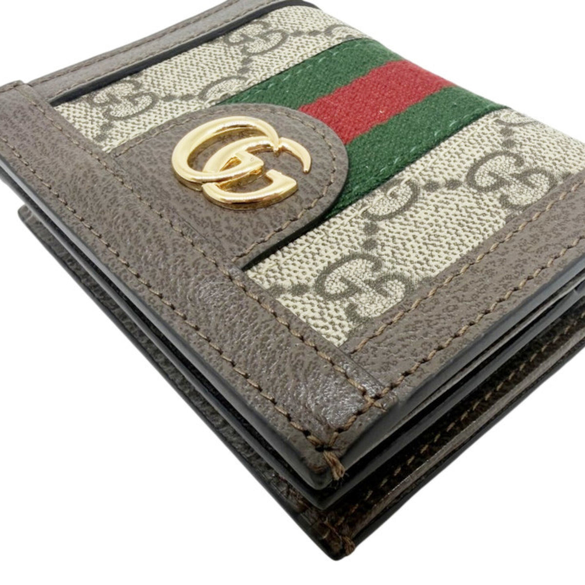 Gucci Beige Brown Leather Gg Canvas Wallet (Bi-Fold) (Pre-Owned)