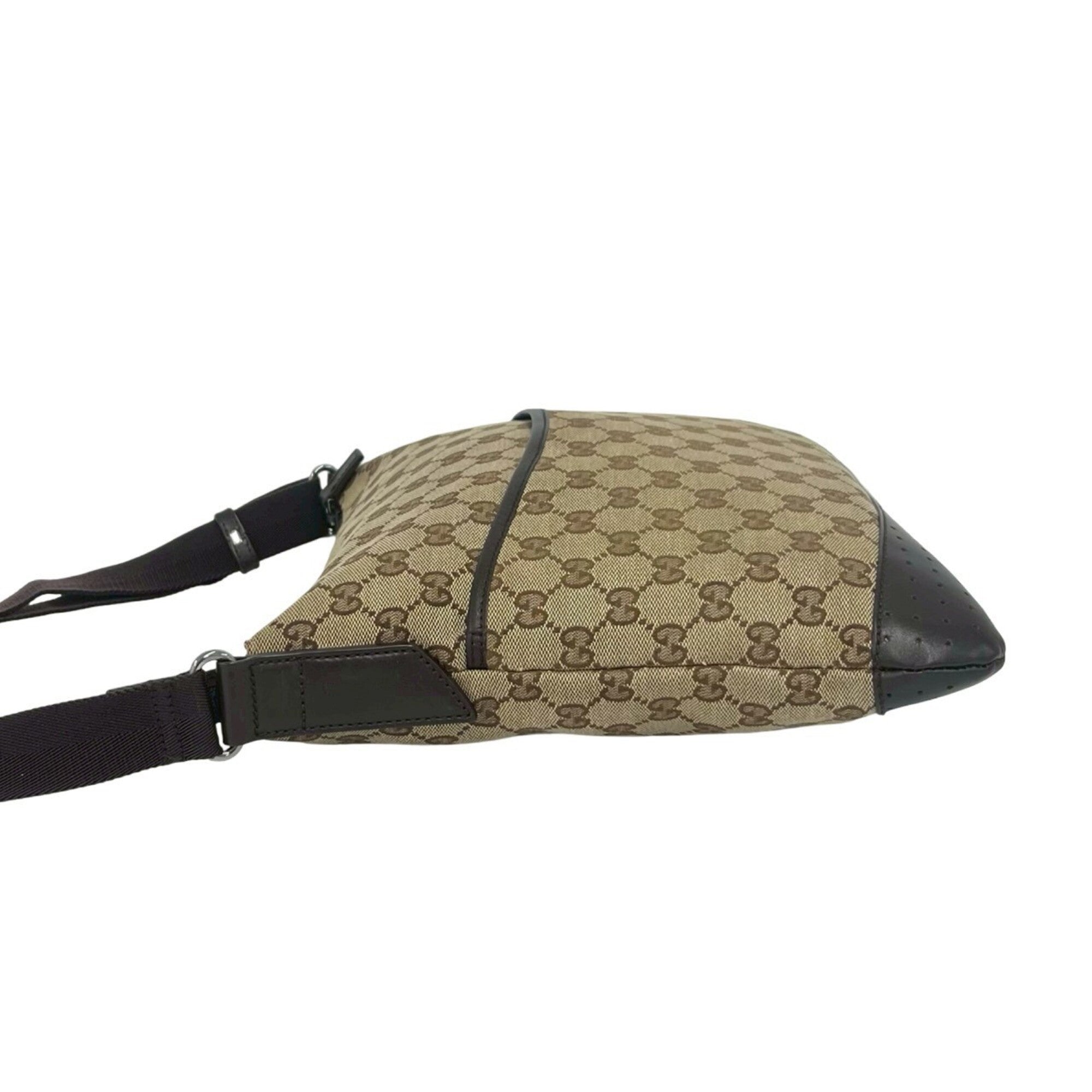 Gucci Beige Brown Canvas Leather Shoulder Bag (Pre-Owned)