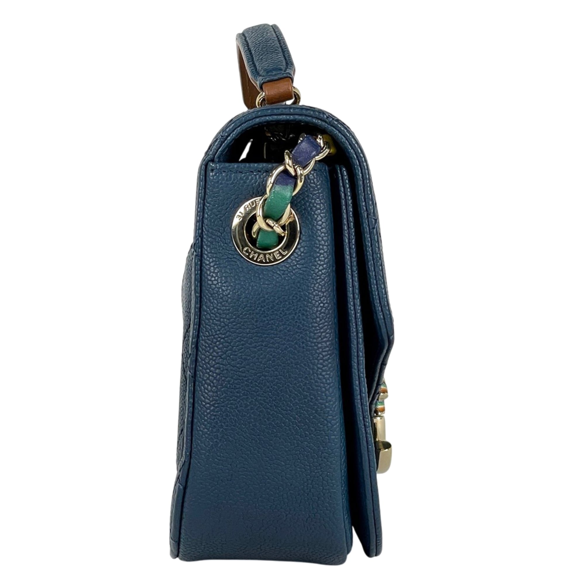 Chanel Blue Grained Calfskin Shoulder Bag (Pre-Owned)