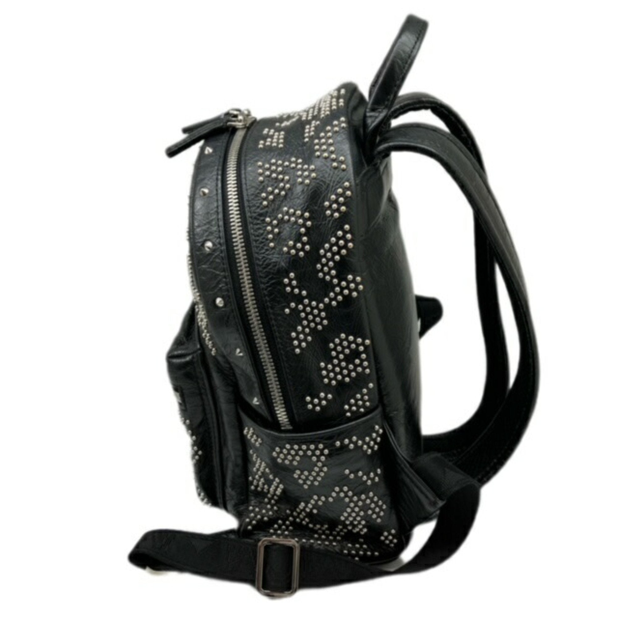 Mcm Black Silver Leather Backpack (Pre-Owned)