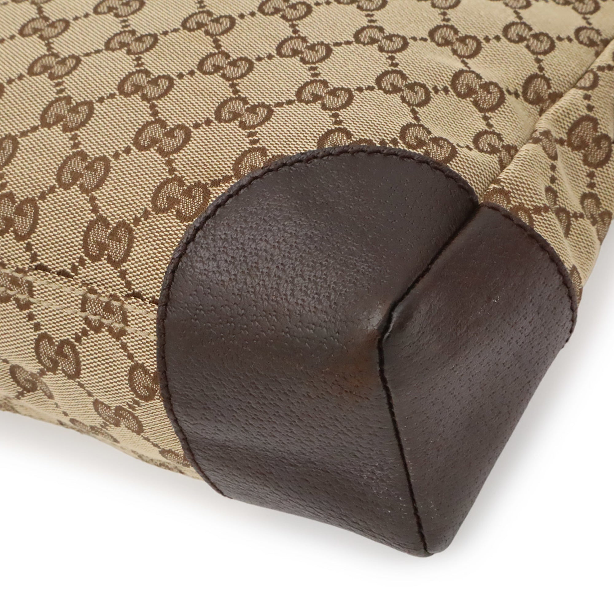 Gucci Gg Canvas Beige Dark Brown Khaki Gg Canvas Leather Handbag Shoulder Bag (Pre-Owned)