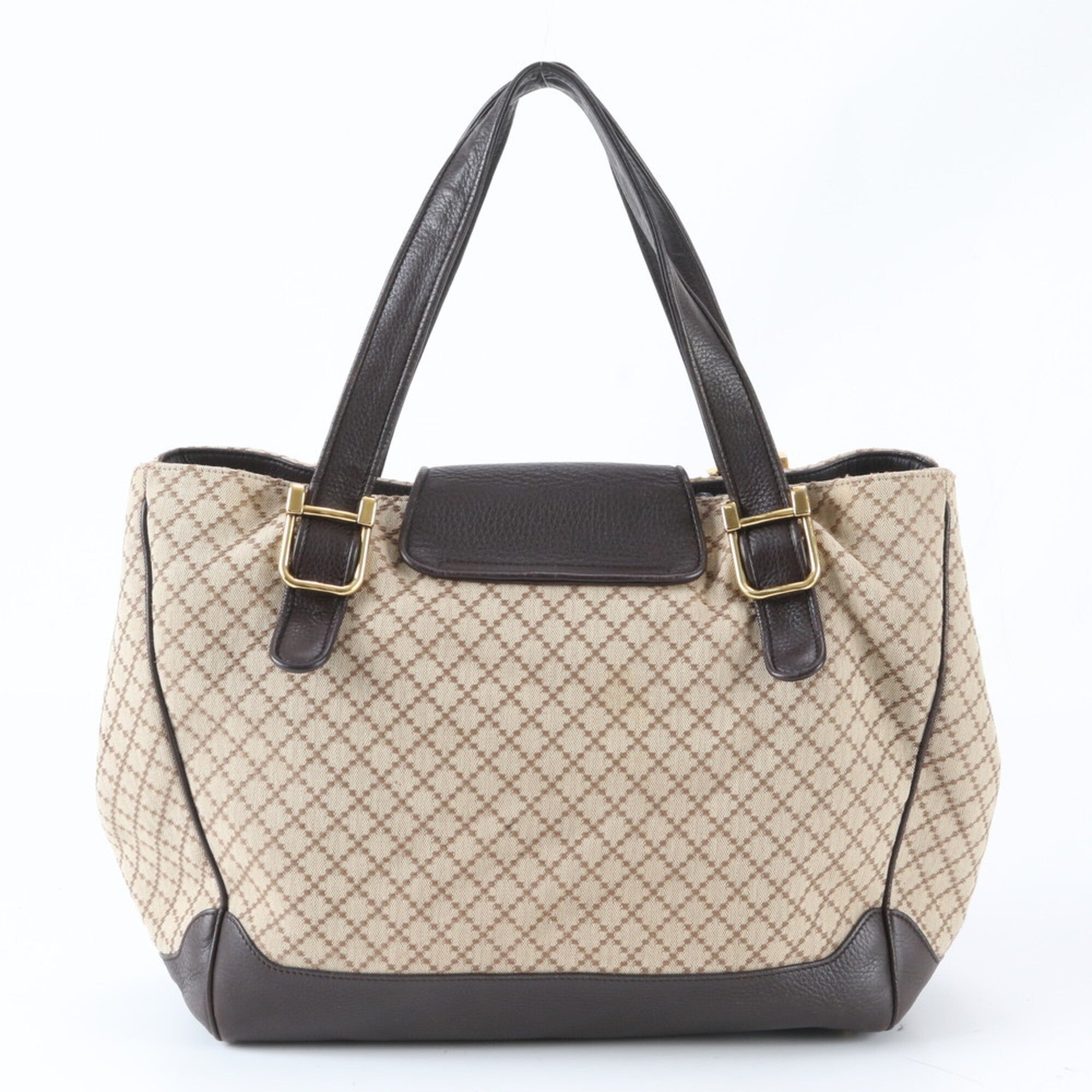 Gucci Beige Brown Leather Canvas Handbag Shoulder Bag Tote Bag (Pre-Owned)