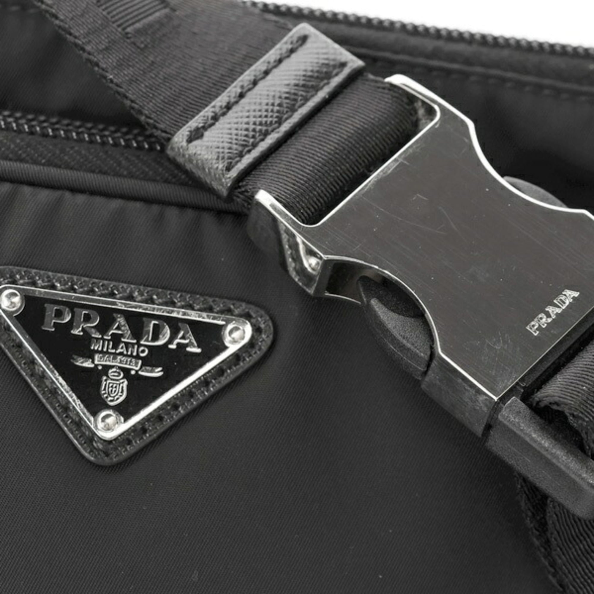 Prada Black Nylon Leather Shoulder Bag Sling Bag (Pre-Owned)