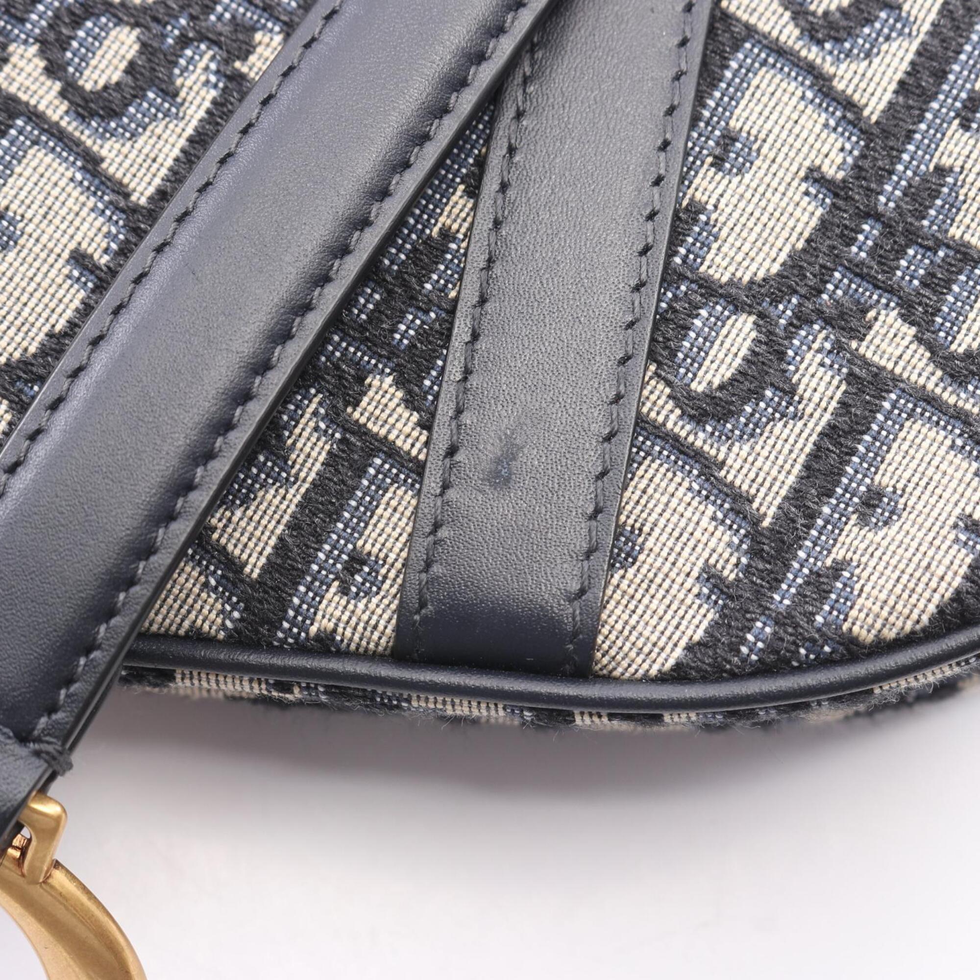 Christian Dior Beige Navy Canvas Leather Handbag Saddle Bag (Pre-Owned)