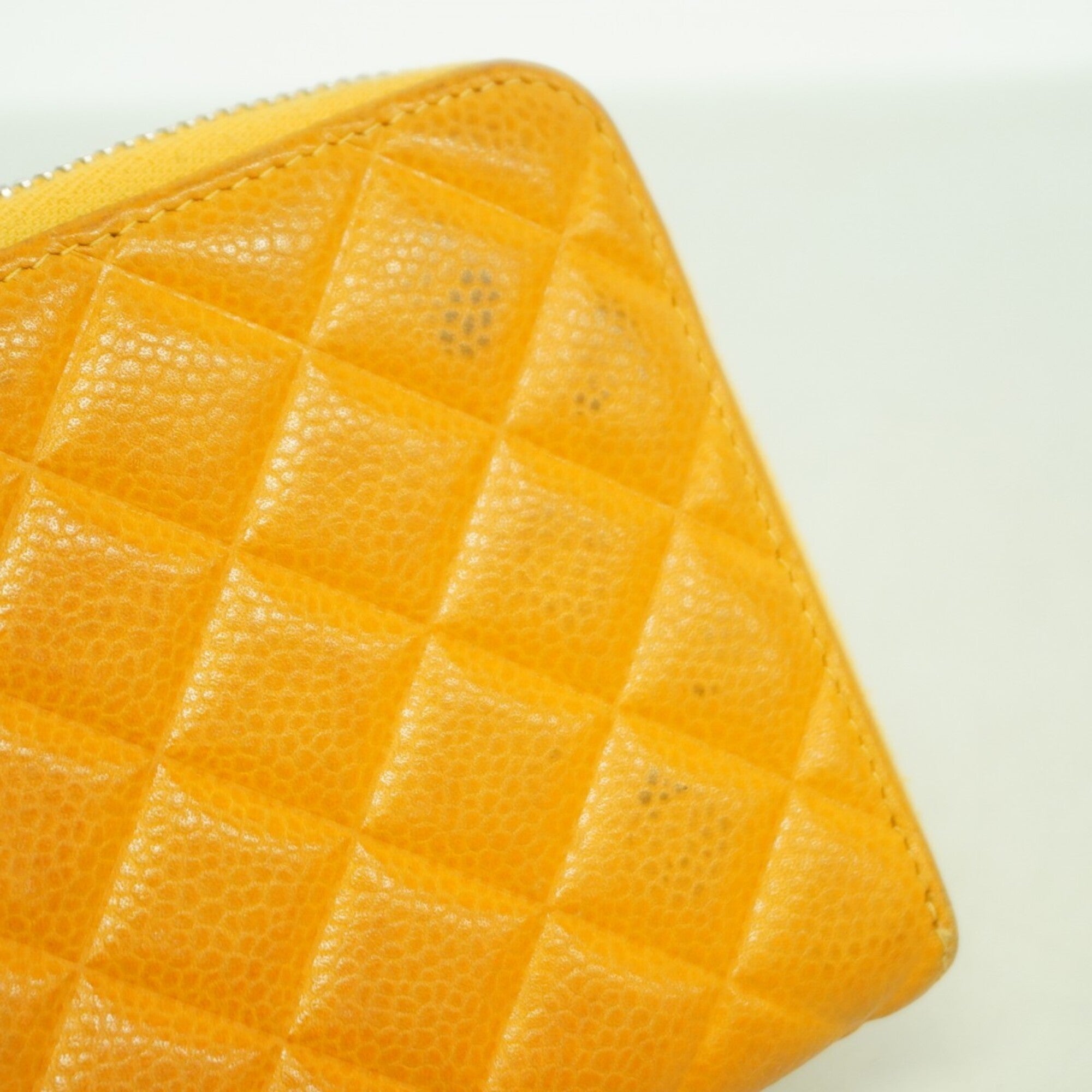 Chanel Orange Grained Calfskin Long Wallet (Bi-Fold) (Pre-Owned)