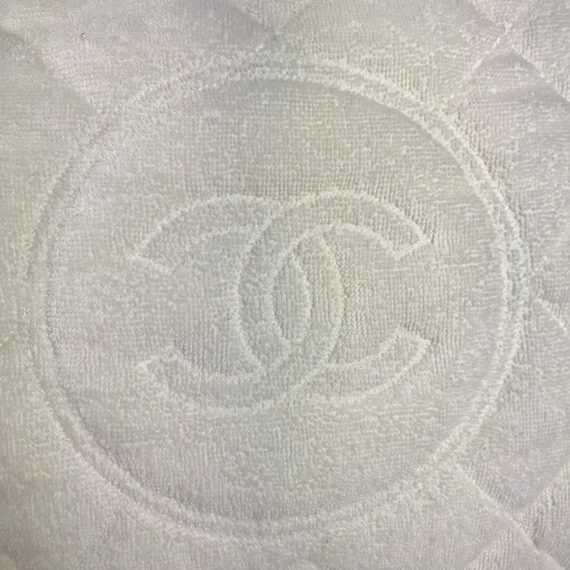 Chanel White Yellow Cotton Leather Beach Bag Shoulder Bag Tote Bag (Pre-Owned)