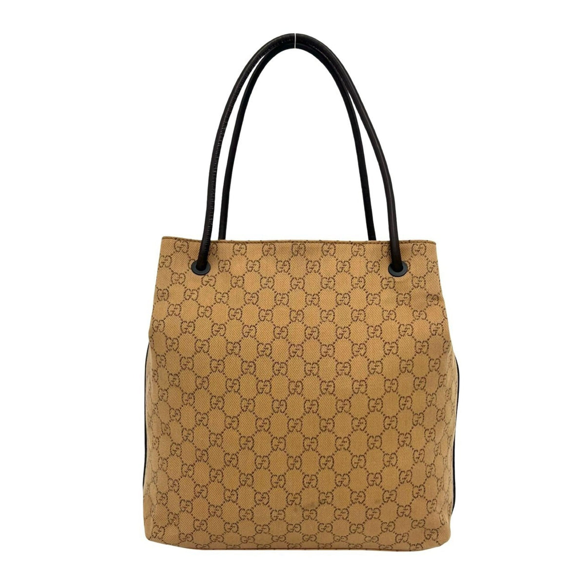 Gucci Beige Brown Canvas Leather Shoulder Bag Tote Bag (Pre-Owned)
