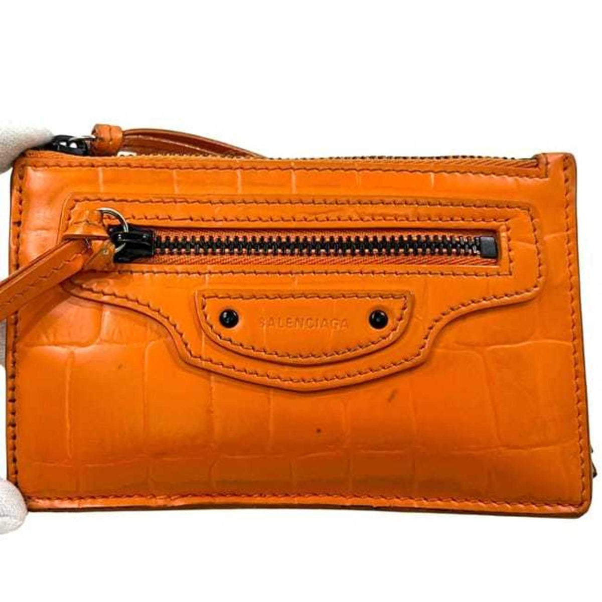 Balenciaga Orange Leather Coin Purse/Coin Case (Pre-Owned)