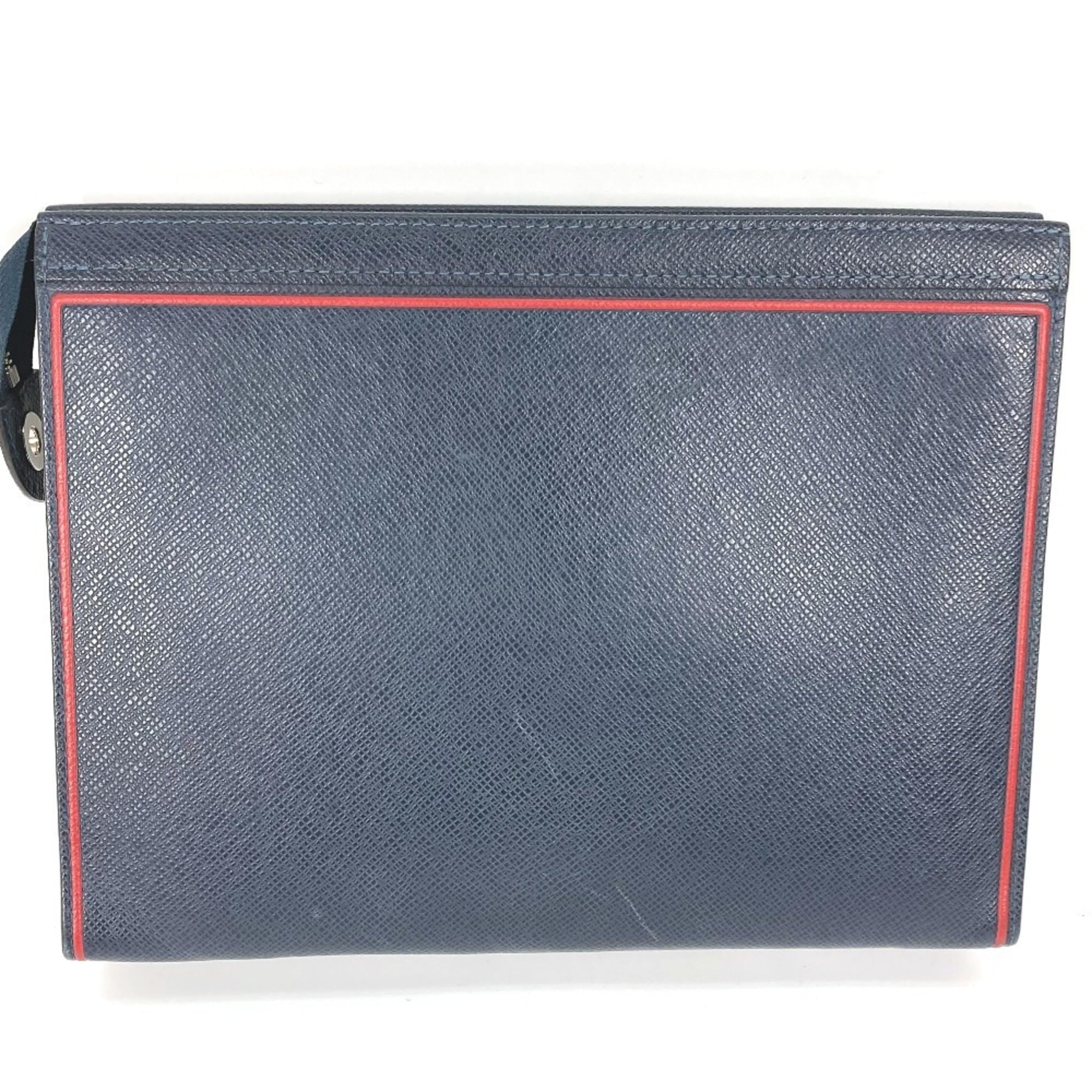 Louis Vuitton Bicolor Navy Navy Blue Red Color Taiga Leather Pochette Pouch (Pre-Owned)