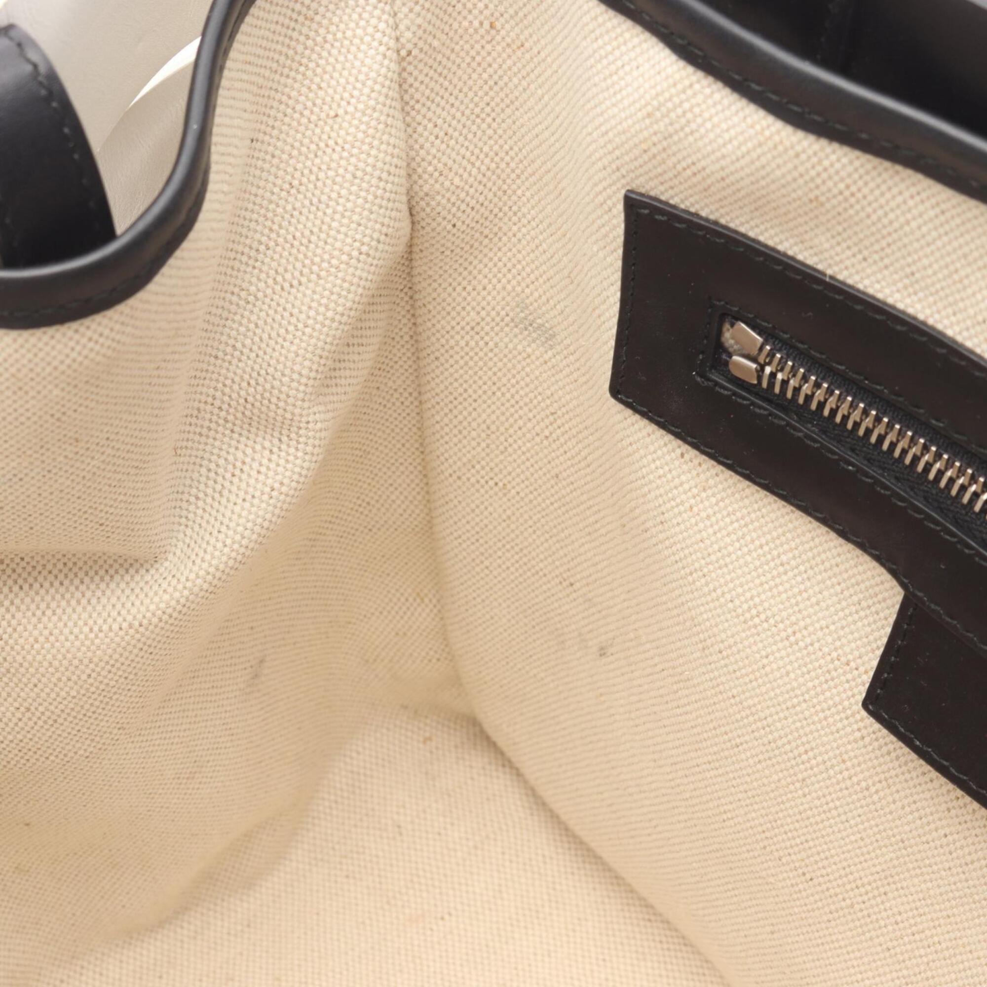 Balenciaga Black White Leather Canvas Handbag Tote Bag (Pre-Owned)