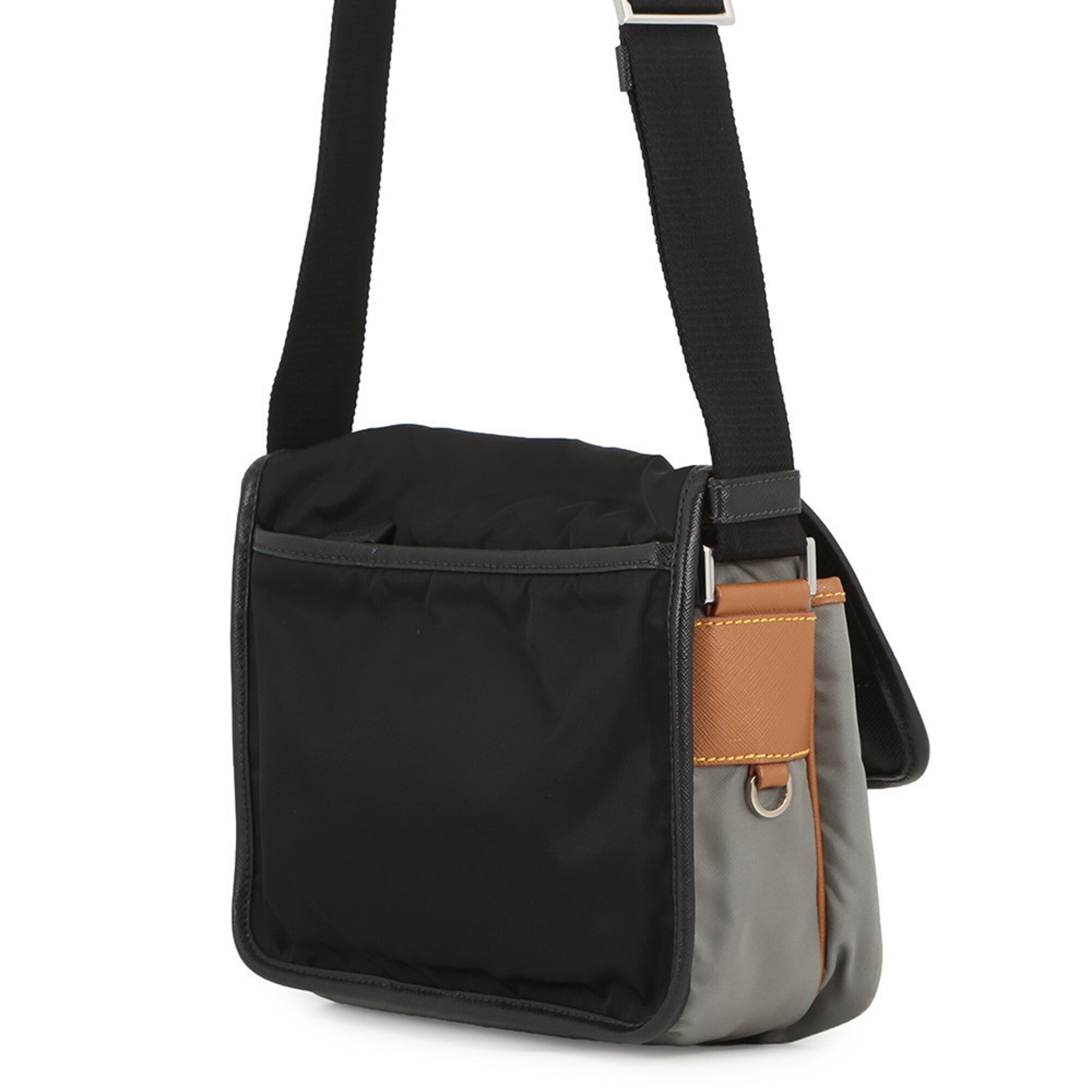 Prada Black Gray Brown Nylon Leather Handbag Shoulder Bag (Pre-Owned)